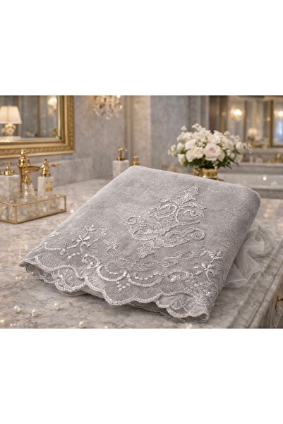 Çeyiz Bahçesi Mahidevran Gri Kadife Havlu 50&90