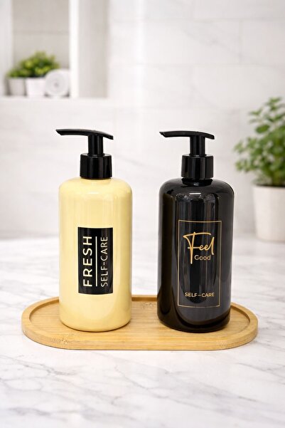 VENON 3Rd Set ❤️   Bamboo Standli ❤️ 500 ml - 2 Pcs Plastic Quality Liquid Soap Dispenser Bathroom Decoration Kitchen