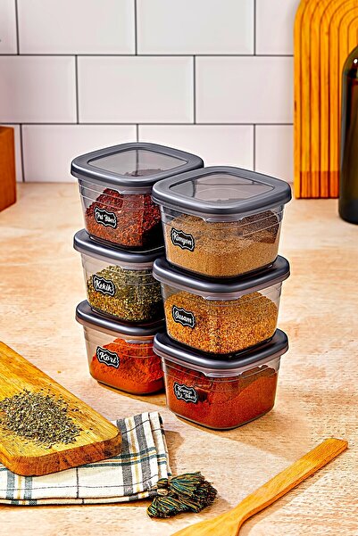 icone life Anthracite Colored 6 Pieces Spice Bowl Set - 550 ml - Square 0.55 Lt