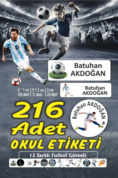 Vice Kişiye Özel Futbol Temalı Sticker (216 Adet Defter Kalem okul etiketi)