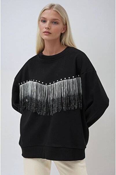 THE VOLER Swea cu detaliu cu ciucuri negre tricou 8051