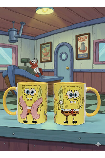 ALPŞAN TİCARET Sünger Bob Kupa Bardak Süngerbob Kupa İçi ve Kulbu Sarı