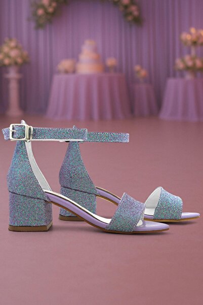 hapshoe Lilo Glittered Purple Single Strap Pantofi de seară cu toc pentru fete