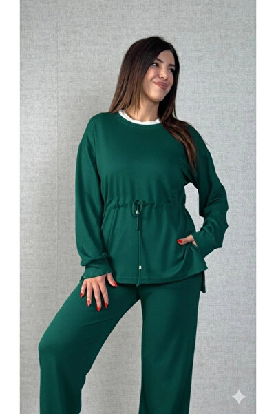 Butik بلوزة وبنطلون نسائي بأكمام طويلة وياقة دراجة ورباط على الخصر من الفيسكو...