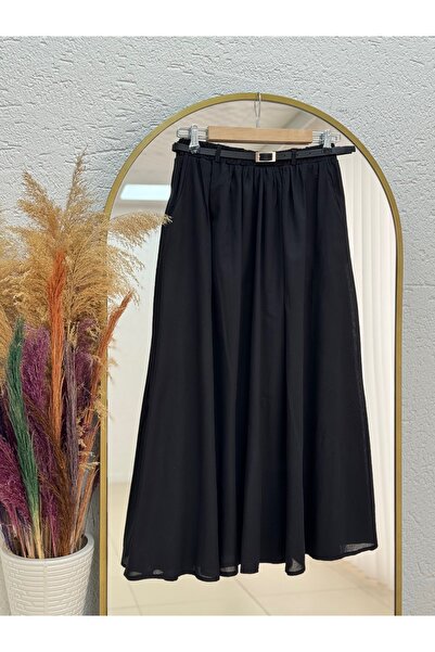 MİHRA STORE Fusta din voal cu centură Bilge Büzgülü-EK747 Negru