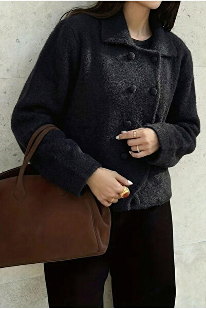 FEMELLE Women's Black Soft Textured Buttoned Knitwear Cardigan