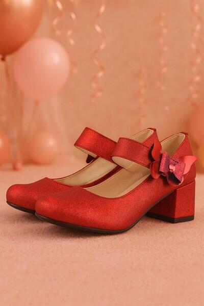 hapshoe Winx Kırmızı Işıltılı Kelebekli Kız Çocuk Topuklu Ayakkabı