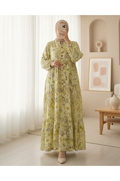 Modamorfo Φόρεμα με λουλουδάτο εμπριμέ με μισό κουμπί - Κίτρινο