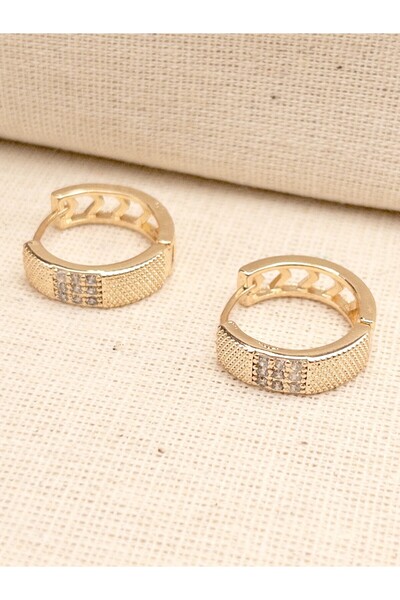 Siya Silver Özel Seri Zirkon Taşlı Desenli Çelik Halka Küpe - Hediye Kutulu