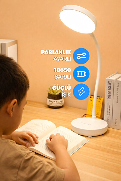Telvesse Şarjlı Masa Lambası Işık Ayarlanabilir Telefon Tutuculu Ders Çalışma Okuma Işığı Beyaz Işık 0644