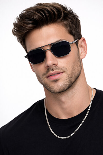 Eyesofia نظارة شمسية أوكتاجون لاث تيتانيوم للجنسين باللون الأسود