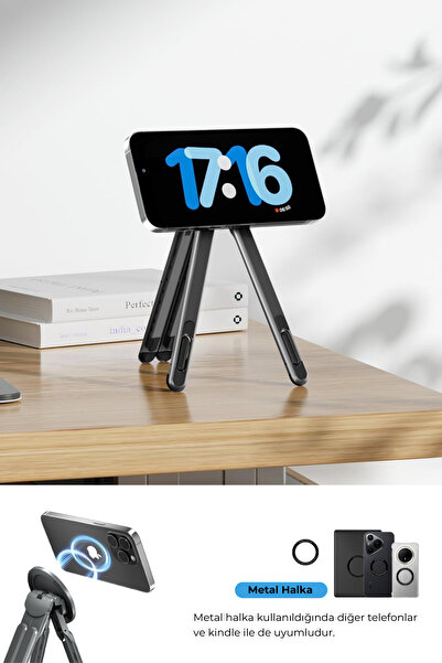 EWEC Manyetik 3’ü 1 Arada Ayarlanabilir Masaüstü Laptop Tablet Telefon Standı – Katlanabilir Metal Gövde