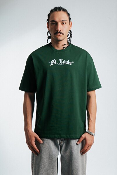 UKHWD SUPPLY تي شيرت رجالي كبير الحجم باللون الأخضر من سانت لويس