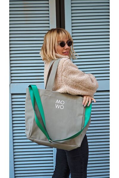 MOWO Mumlu Canvas Midi Tote Bag Kadın Çantası SAGE GREEN