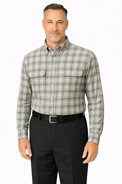 BURSPA Rahat Kesim Kışlık Kareli Çift Cep Kapaklı Erkek Baba Gömlek