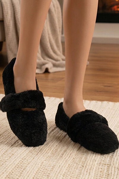 LikeMoon حذاء نسائي منزلي من نوع باليرينا أسود اللون مع شريط فيلكرو من القطيفة، حذاء نسائي أنيق للمنزل