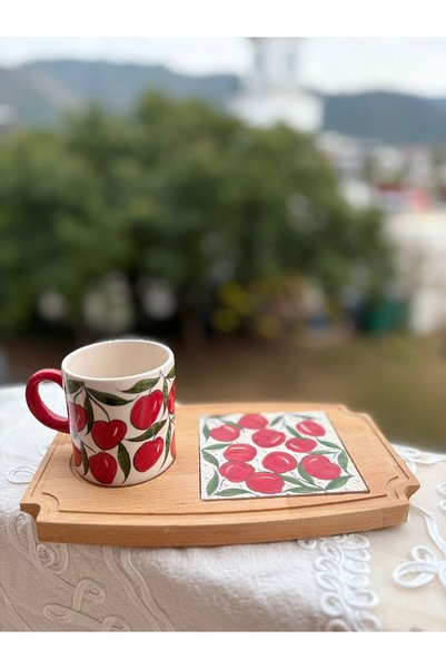 shop Handmade Cherry Patterned Single Wooden Presentation Cup