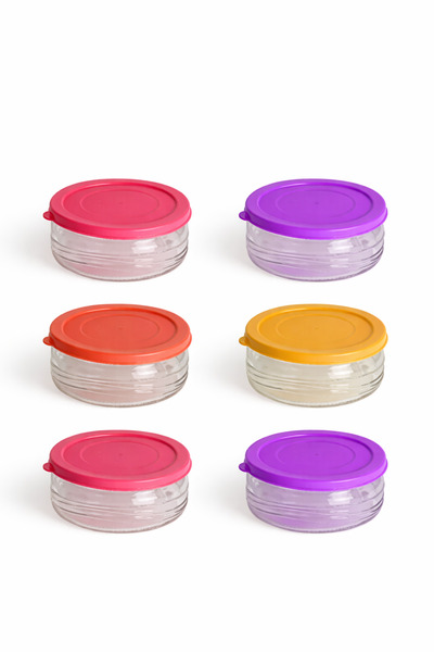 ZURİ DESİGN 6'lı Premium Kahvaltılık Seti 410 cc | Renkli Plastik Kapaklı, Ca...