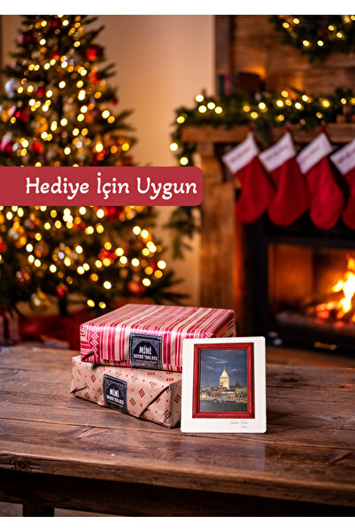 Zmag-N Galata Kulesi Şehir Mini Duvar Tablosu - El Yapımı Ahşap Çerçeve, Dekoratif Hediyelik