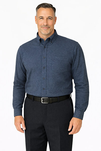 BURSPA Rahat Kesim Düz Kışlık Tek Cep Mavi Baba Gömlek