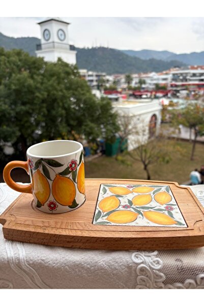 shop Handmade Lemon Patterned Single Wooden Presentation Cup