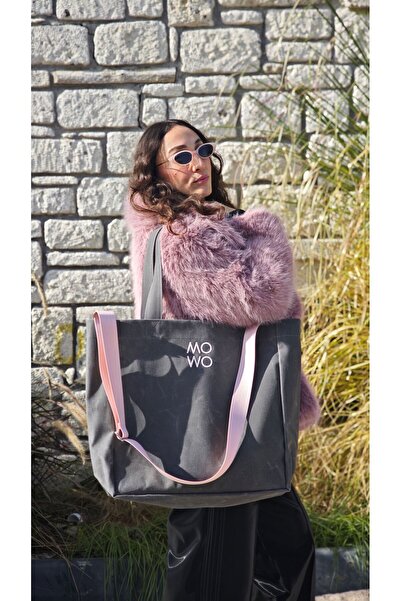 MOWO Mumlu Canvas Oversize Tote Bag Kadın Çantası ANTHRACITE