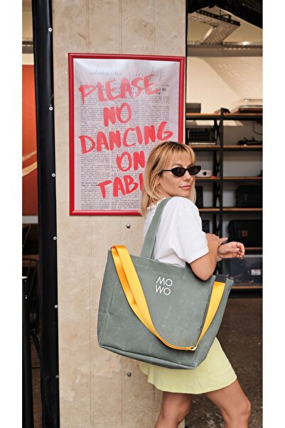 MOWO Mumlu Canvas Midi Tote Bag Kadın Çantası KHAKI
