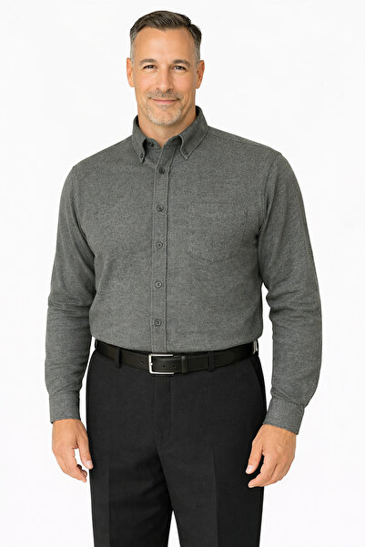 BURSPA Χαλαρή εφαρμογή Μασίφ χειμωνιάτικο πουκάμισο με μονή τσέπη γκρι Dad