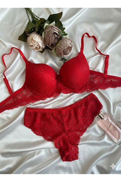 RUYAZ НАЙМОДНІШИЙ КОМПЛЕКТ БЮСТГАЛЬТЕРА ТА ТРУСИКІВ З ЧЕРВОНОГО МЕРЕЖИВА