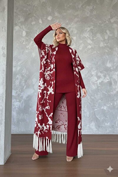 newmisal طقم تريكو بتفاصيل بونشو من الزجاج المكسور