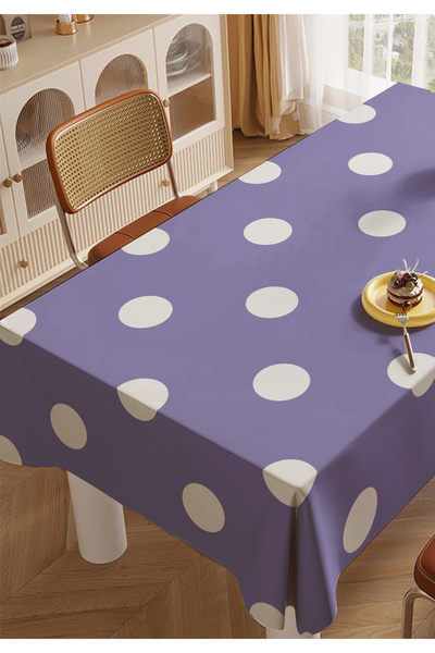 ALAMODECOR Ljubičasto-beli stolnjak za kuhinju i dnevnu sobu sa točkicama