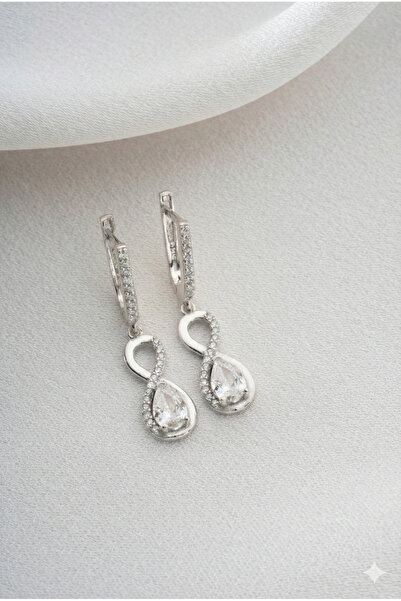 Two Arts Kadın 925 Ayar Gümüş Küpe Damla Taşlı Sonsuzluk Küpe | Gümüş Renk