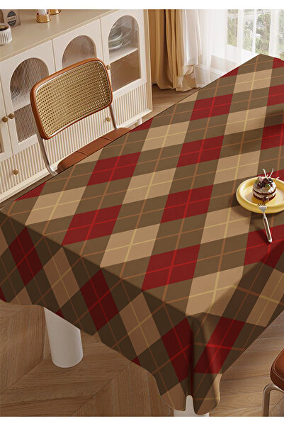 ALAMODECOR Brown Checkered Plaid Kitchen Tablecloth Living Room Tablecloth