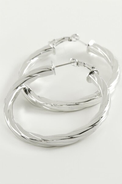 ZERO LAND 1614601749 أقراط دائرية ملتوية 5 (210146) سم - لون فضي