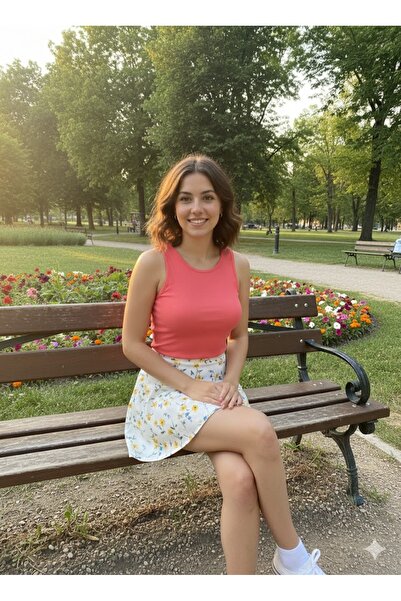 LADY HAZAL Coral Halter Neck Crop Top Darkalıp Ribbed Thin Bias Bustier