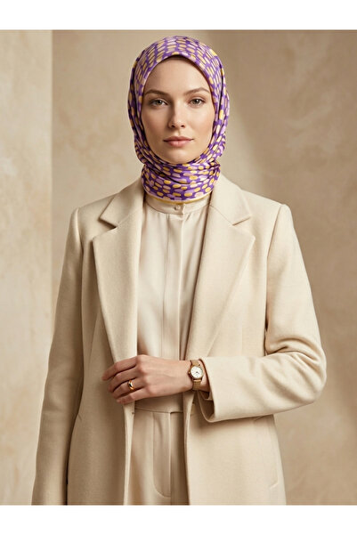 Silk Home Kadın Mor Sarı Leopar Desen Twill İpek Eşarp 11426-07