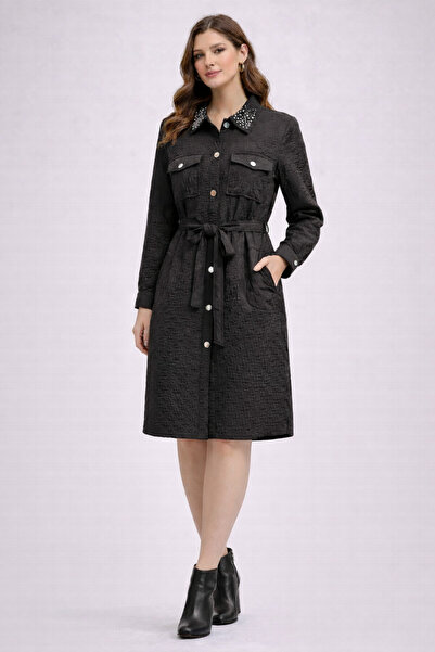 FUAT GÜRSEN Тренчкот великого розміру з капюшоном, коміром з каменем та засті...