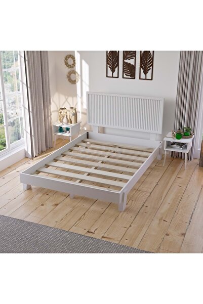 RENAZZO Ebruli Model Beyaz Renk Çam Ahşap Karyola