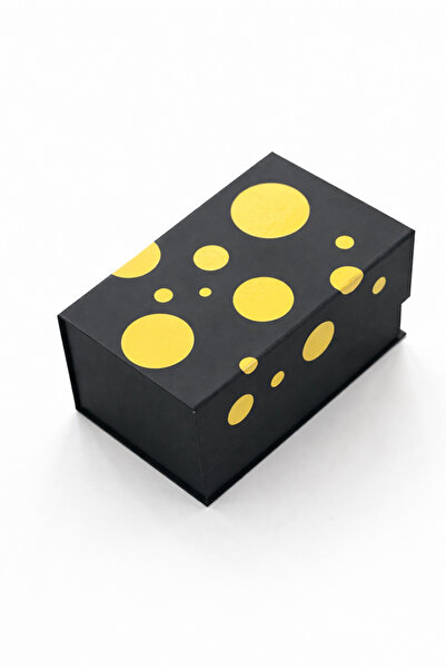 MAY BOX sarı puantiyeli mıknatıslı mukkava kutu yük13cm gen27 uz16cm