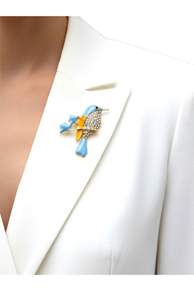 MODAMİRA AKSESUAR El İşçiliği Mineli Kuş Broş – Işıltılı Taş Detaylı