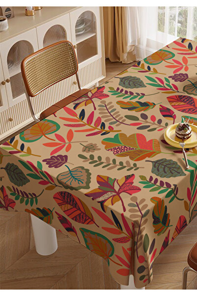 ALAMODECOR Yılbaşı Çiçekli Renkli Mutfak Yemek Masası Örtüsü Salon Masa Örtüsü