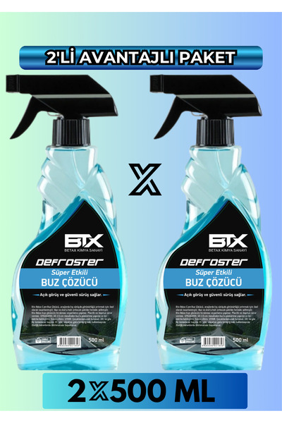 Betax 2'li Süper Etkili Araç Cam Kapı Buz Çözücü ve Buzlanma Önleyici Sprey 2X500ml