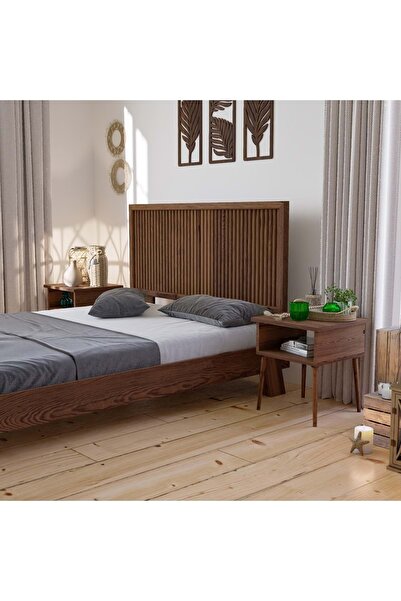 RENAZZO Ebruli Model Ceviz Renk Çam Ahşap Karyola