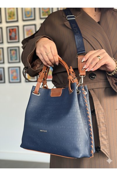 Just Polo Navy Blue Handmade Waterproof Large Size Multi-Compartment Braided Casual Women's Shoulder Bag