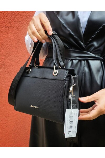 Just Polo Women's Black Oversized Shoulder Bag