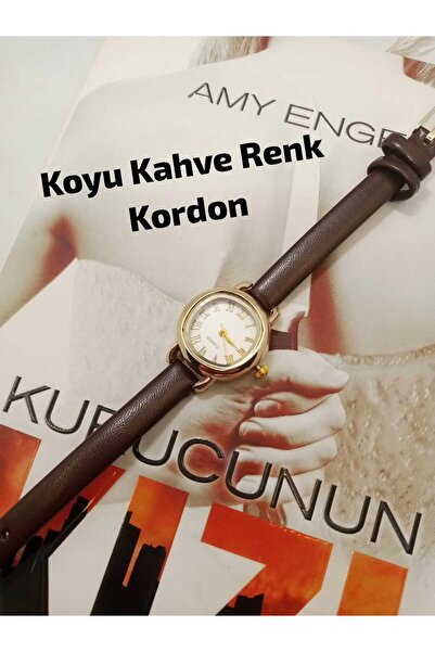 QUARTZ Retro Minimal Vintage Koyu Kahve Kordon Kadın Kol Saati Roma Rakamlı b...