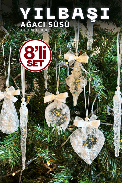 RAVVORA 8’li El Yapımı Reçine Yılbaşı Ağacı Süsü Seti – Buz Sarkıtları ve For...
