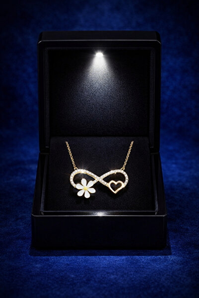 KAR DİAMOND 925 Ayar Gümüş Altın Kaplama Zirkon Taşlı Sonsuzluk Kalp Papatya ...