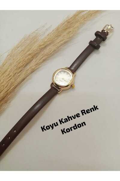 QUARTZ Marka Oval Çelik Kasa Minimal Koyu Kahve Renk Kordon Kol Saati bb0140