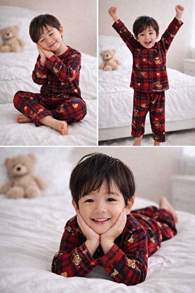 BEBEĞİME ÇORAP Set de pijamale pentru copii cu mâneci lungi cu model în carou...